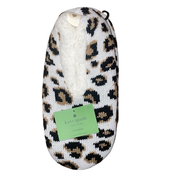 •KATE SPADE•NWT LEOPARD KNIT SHERPA LINED HOME SOCK SLIPPERS SIZE 4-10 - Picture 3 of 8